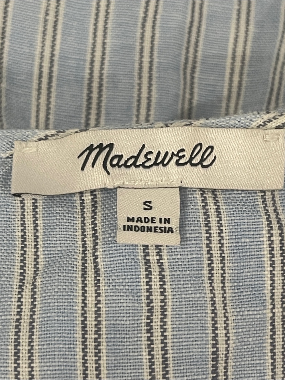 Madewell Cassie Button-Front Midi Dress 100% Linen Blue Striped Size Small - Picture 10 of 13